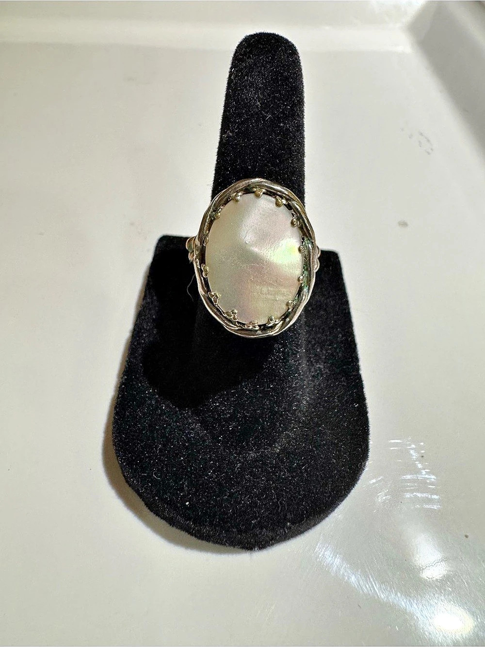 Vintage West Germany Twisted Ring with Mother of Pearl Cabochon